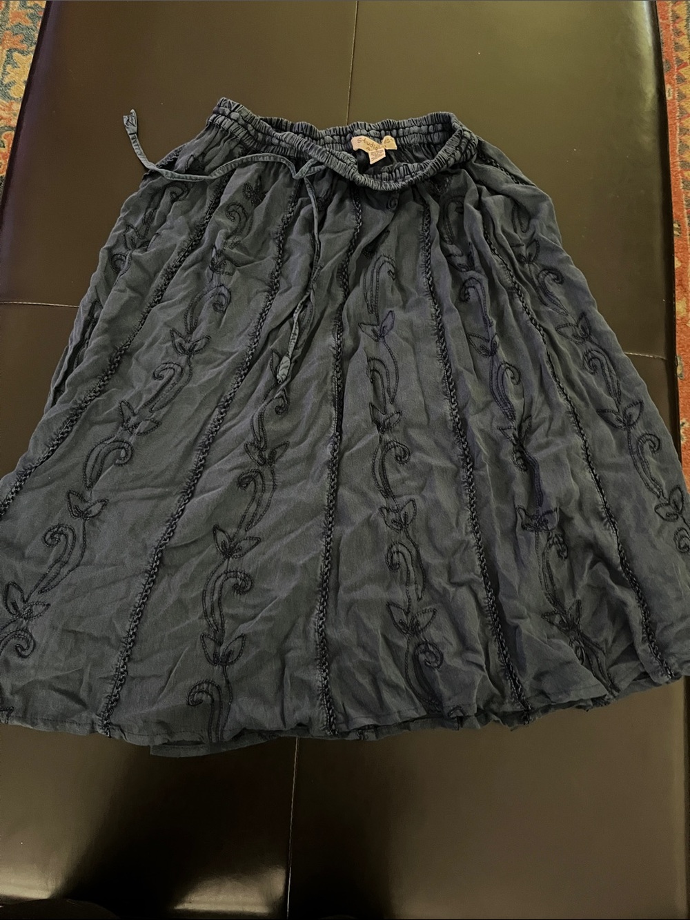 Boho Navy Embroidered A-Line Skirt